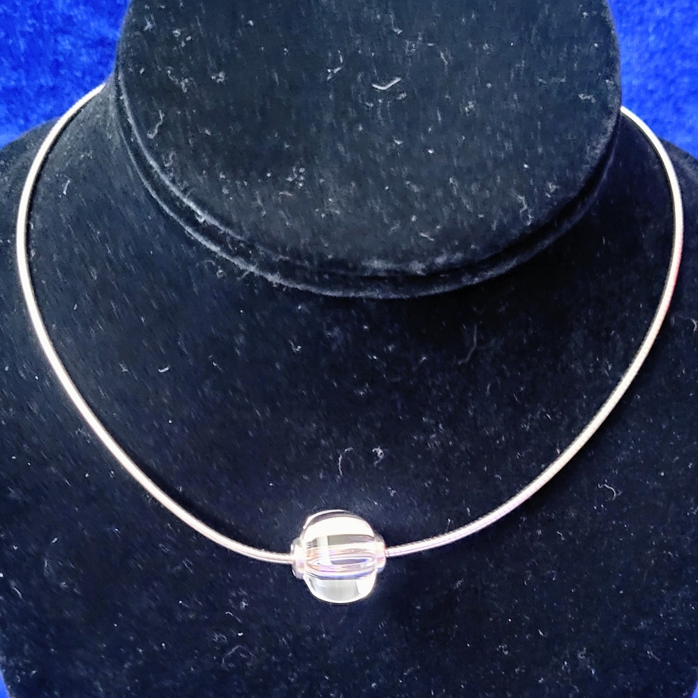 Baccarat 925 Sherazade Clear Glass Bead Omega Choker Necklace 14.5"